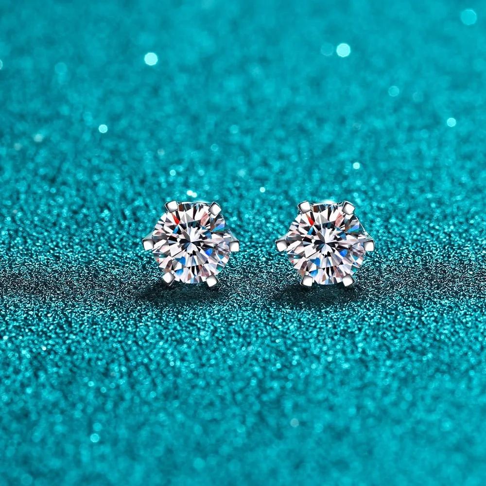 BIJOX STORY – boucles d'oreilles à vis Moissanite pour femmes, couleur D, argent Sterling 925, 6 den