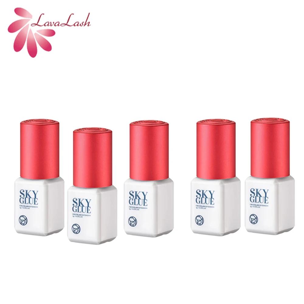 Extensions de cils coréennes originales, 10 bouteilles/lot, colle ciel avec capuchon rouge, temps de