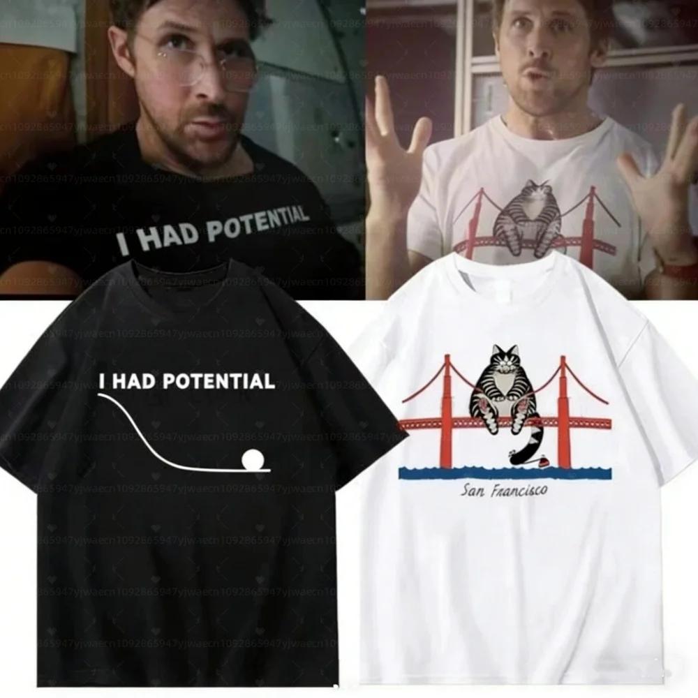 2026 Project Hail Mary - I Had Potential Graphic CAT T-shirt en coton unisexe à col rond pour homme,