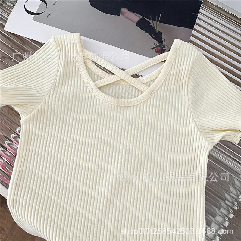 Filles T-Shirt été enfants à manches courtes mince doux hauts Simple couleur unie décontracté enfant