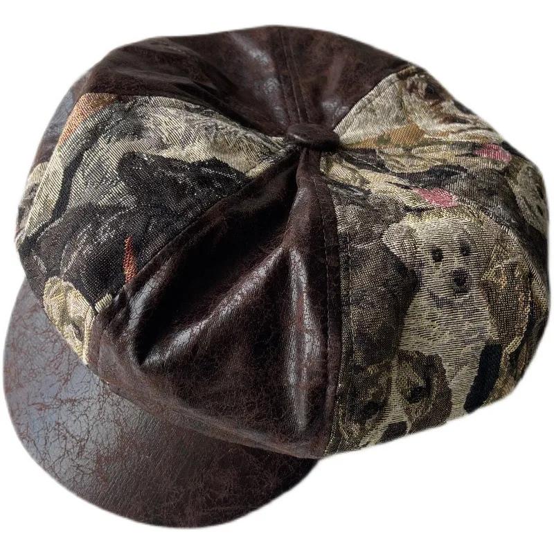 Casquettes pour femmes, béret rétro patchwork, chapeau octogonal en jacquard et velours côtelé, à la