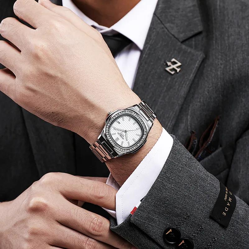 Montre de luxe pour hommes, mode décontractée, grand cadran, argent, acier inoxydable, calendrier, Q