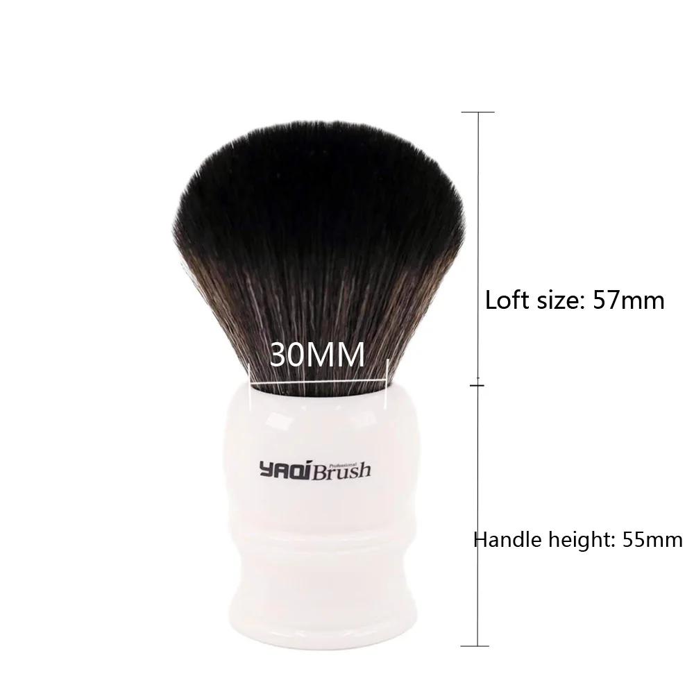 Yaqi – brosse à poils synthétiques, 30mm, avec poignée blanche et nœud noir, pour rasage