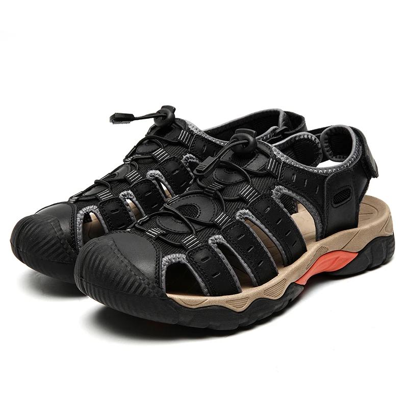 Sandales Parker fermées en cuir véritable pour hommes, chaussures de plage, extérieur, été, en amont
