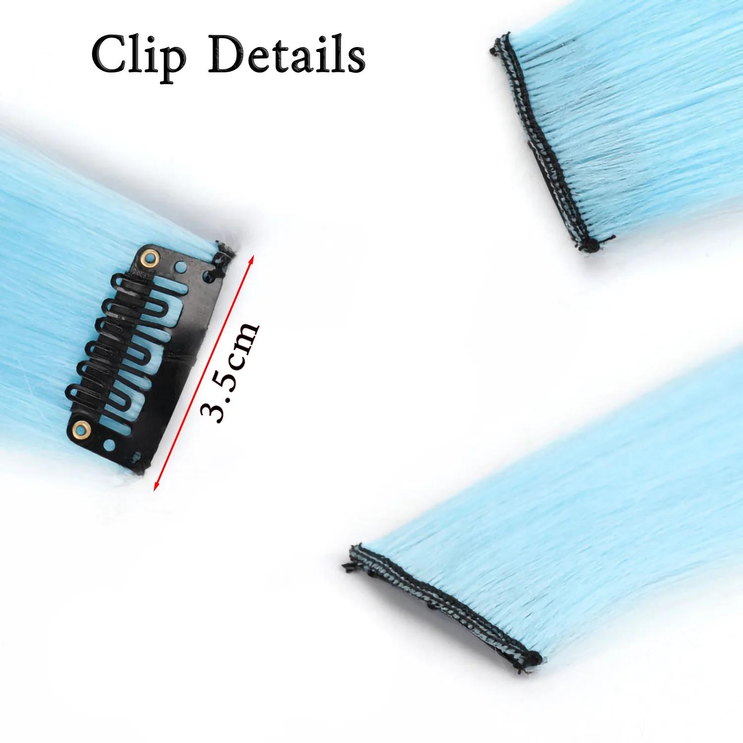 Extensions capillaires synthétiques lisses de 20 pouces, postiches de couleur lumineuse, pinces à ch