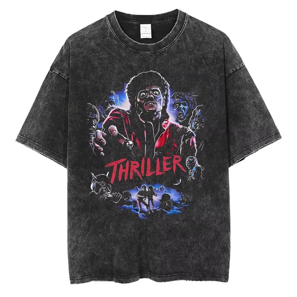 T-shirts vintage délavés Michael Jackson le roi de la pop pour hommes et femmes, t-shirt décontracté