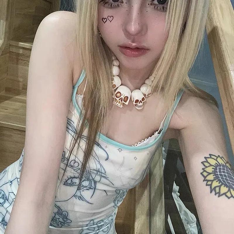 Karr233 Y2k Aesthetics Cami Top, Fairycore Anime Print Camisole, Kawaii Crop Top, Japanese Harajuku 