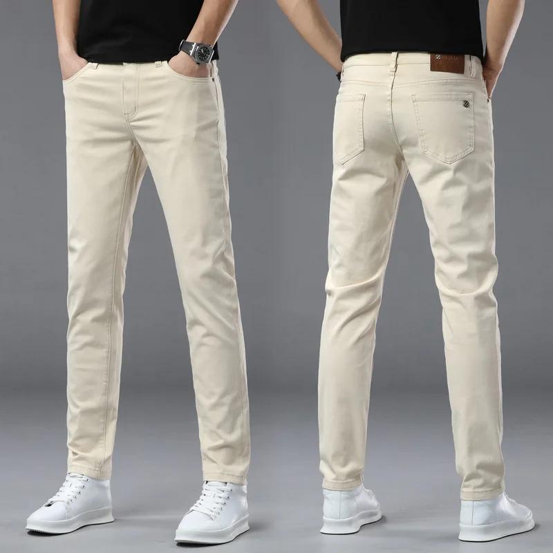Jean de luxe haut de gamme pour hommes, pantalon élastique tendance polyvalent, coupe slim, simple e