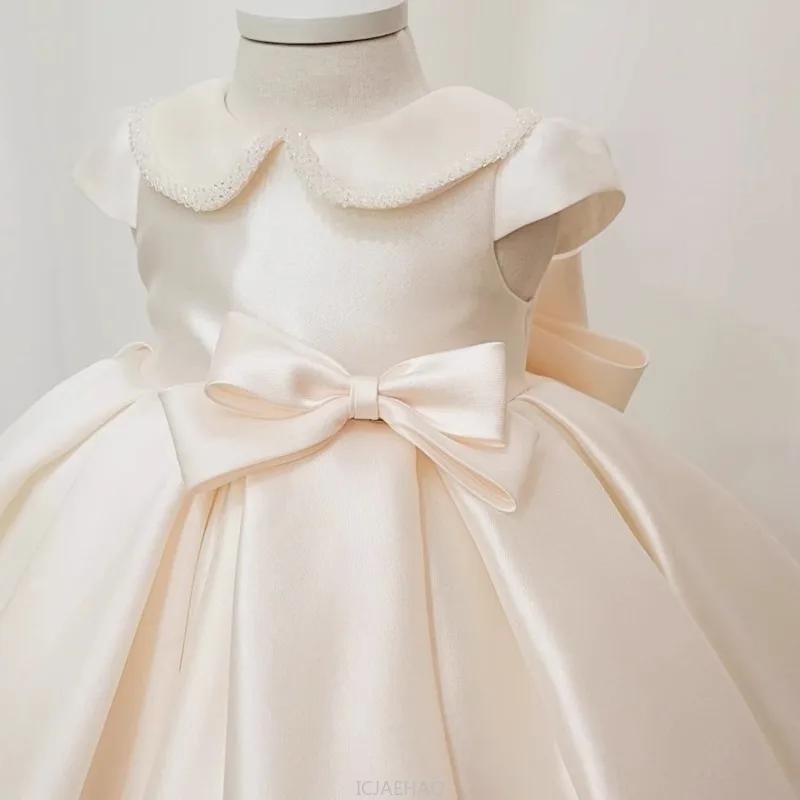 Robe de mariée style français 2026 pour enfants, en satin, style princesse, pour le premier annivers