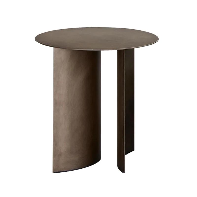 Manually ian-Table d'appoint industrielle moderne en fer et métal, table basse ronde en laiton antiq