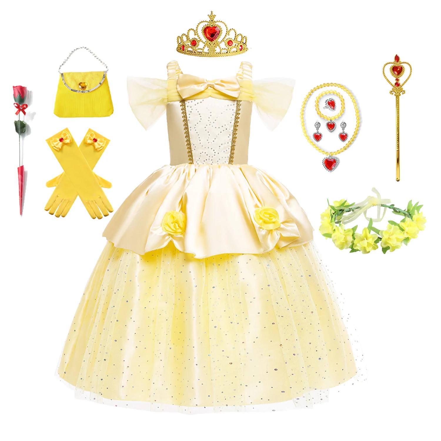 Filles Aurora Belle Raiponce Sofia Princesse Robe Halloween Pâques Cosplay Costume Fête Enfants Robe