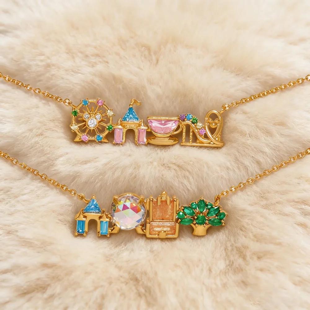 Collier Pendentif Parc d'Attractions Incrusté de Zircons Colorés Exquis, Design Mignon et Doux, Bijo