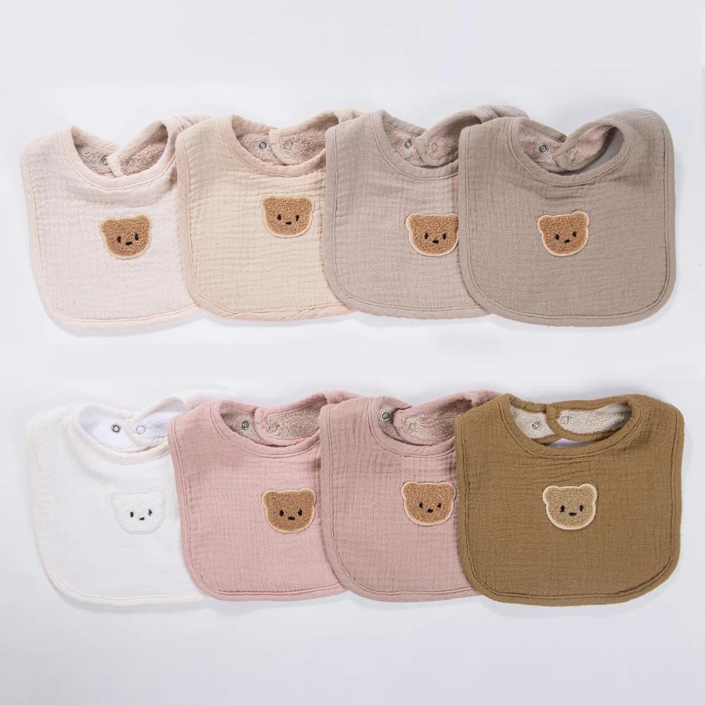Bavoirs en mousseline de coton pour bébé, ours mignon, serviette de salive, poches absorbantes en U,