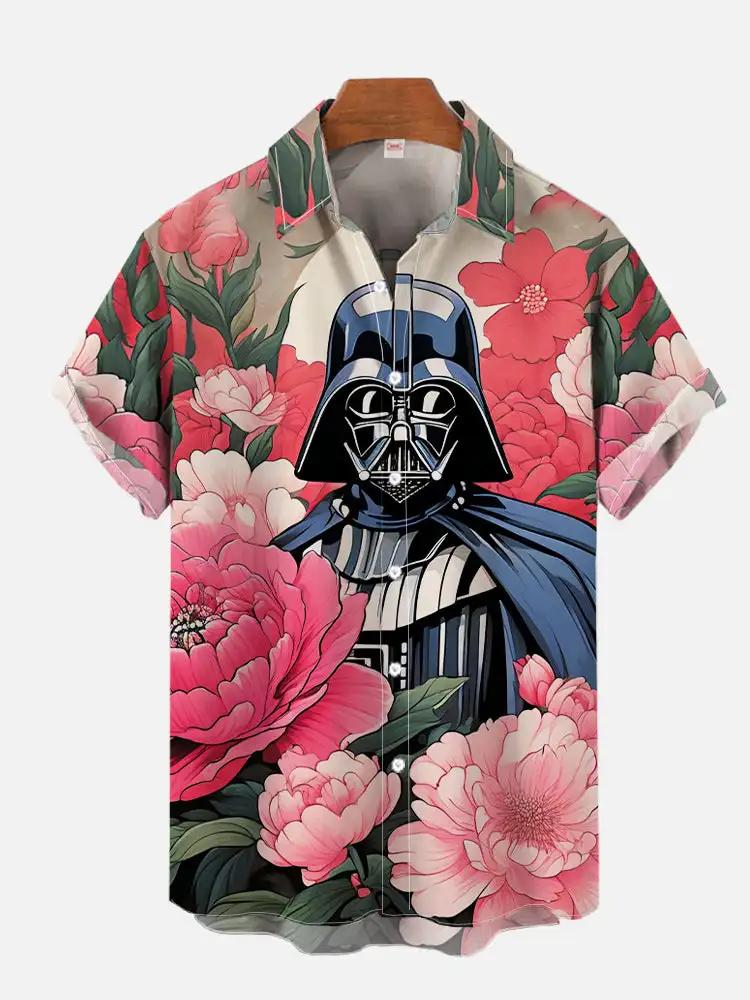 Chemise hawaïenne à manches courtes et col rabattu, imprimé floral tropical et espace de science-fic