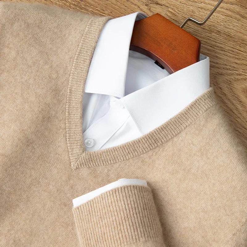 Pull en cachemire pur pour hommes, 100%, business décontracté, couleur unie, tricoté, ample, col en 