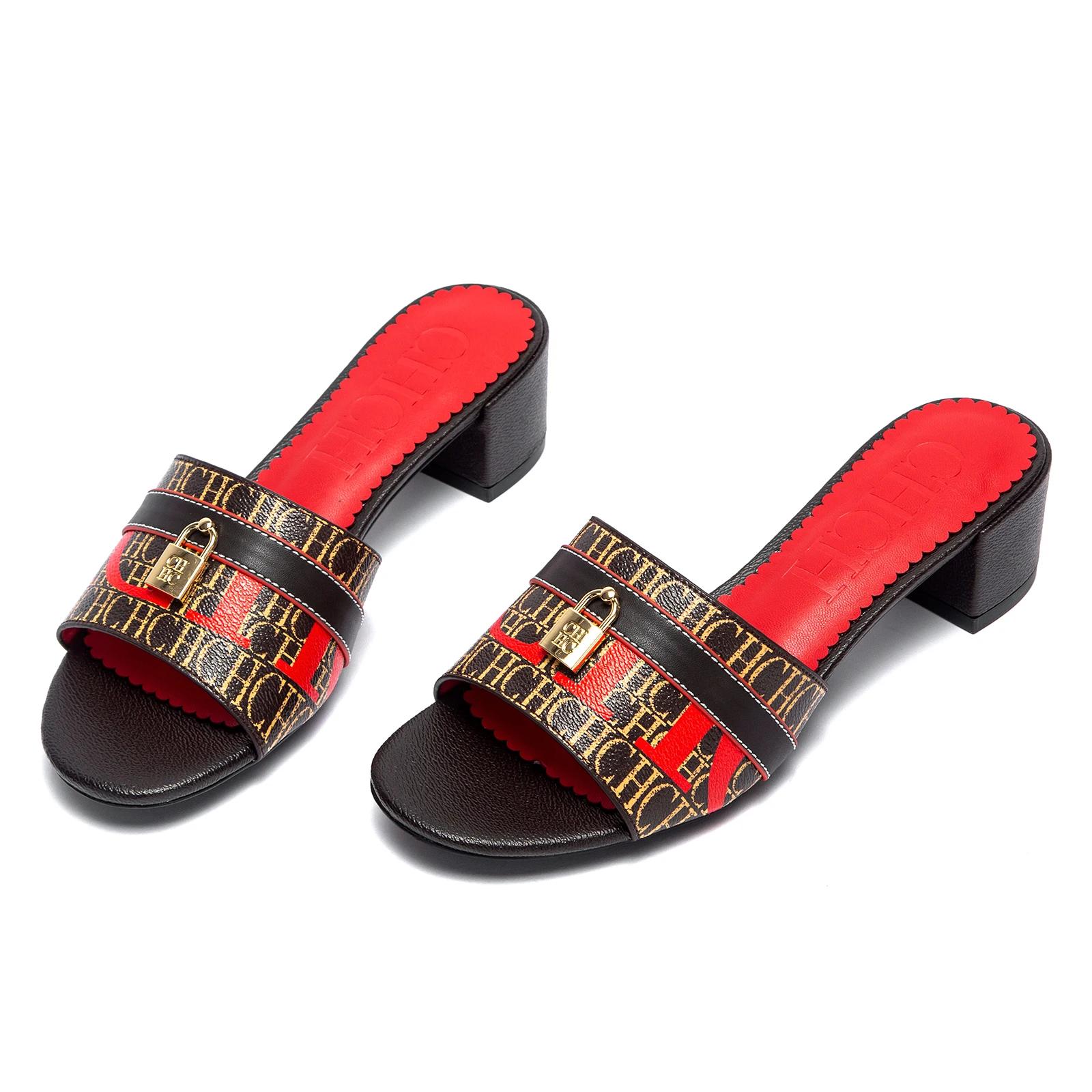 CHCH Sandales à talons pour femmes Sandales à talons épais et bloc bas Sandales coulissantes sans la
