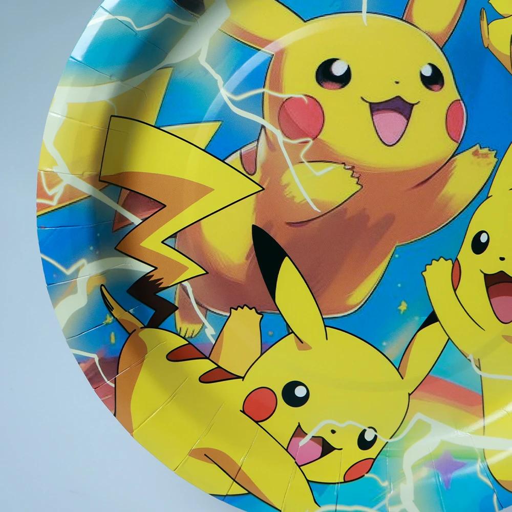 Vaisselle Pokemon Pikachu, 60 pièces, décoration d'anniversaire, gobelets jetables, assiettes, servi