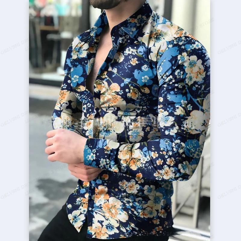 Chemise de plage à manches longues imprimée en 3D pour hommes, haut à enfiler, motif floral tropical