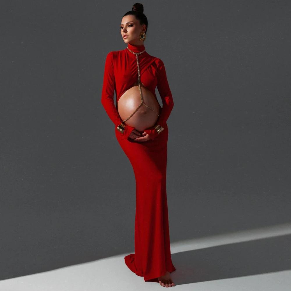 Robe de photographie ALTERPhotography pour femme enceinte, robe de vadrouille au sol, rouge, sexy et