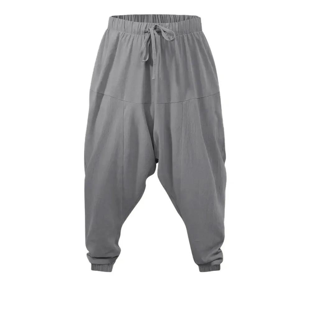 Sarouel pour hommes coton lin entrejambe bas confortable Streetwear coupe ample respirant léger pant