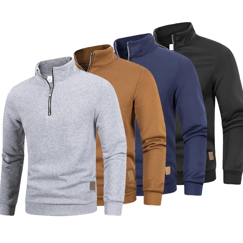 Automne hommes pull à fermeture éclair col roulé chandails chauds couleur unie à manches longues mod