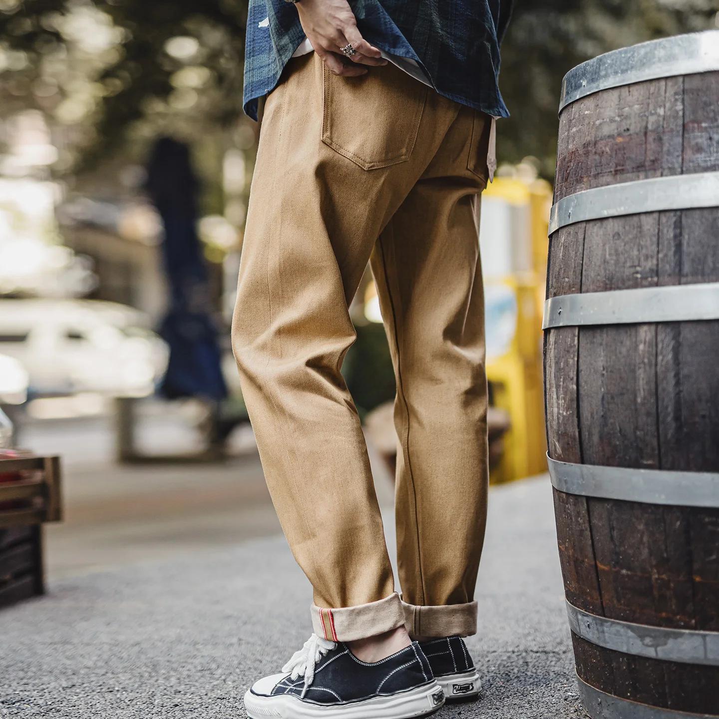 Maden hommes Vintage 11.7oz lisière jean brut kaki jambe droite coton Cowboy pantalon décontracté Zi