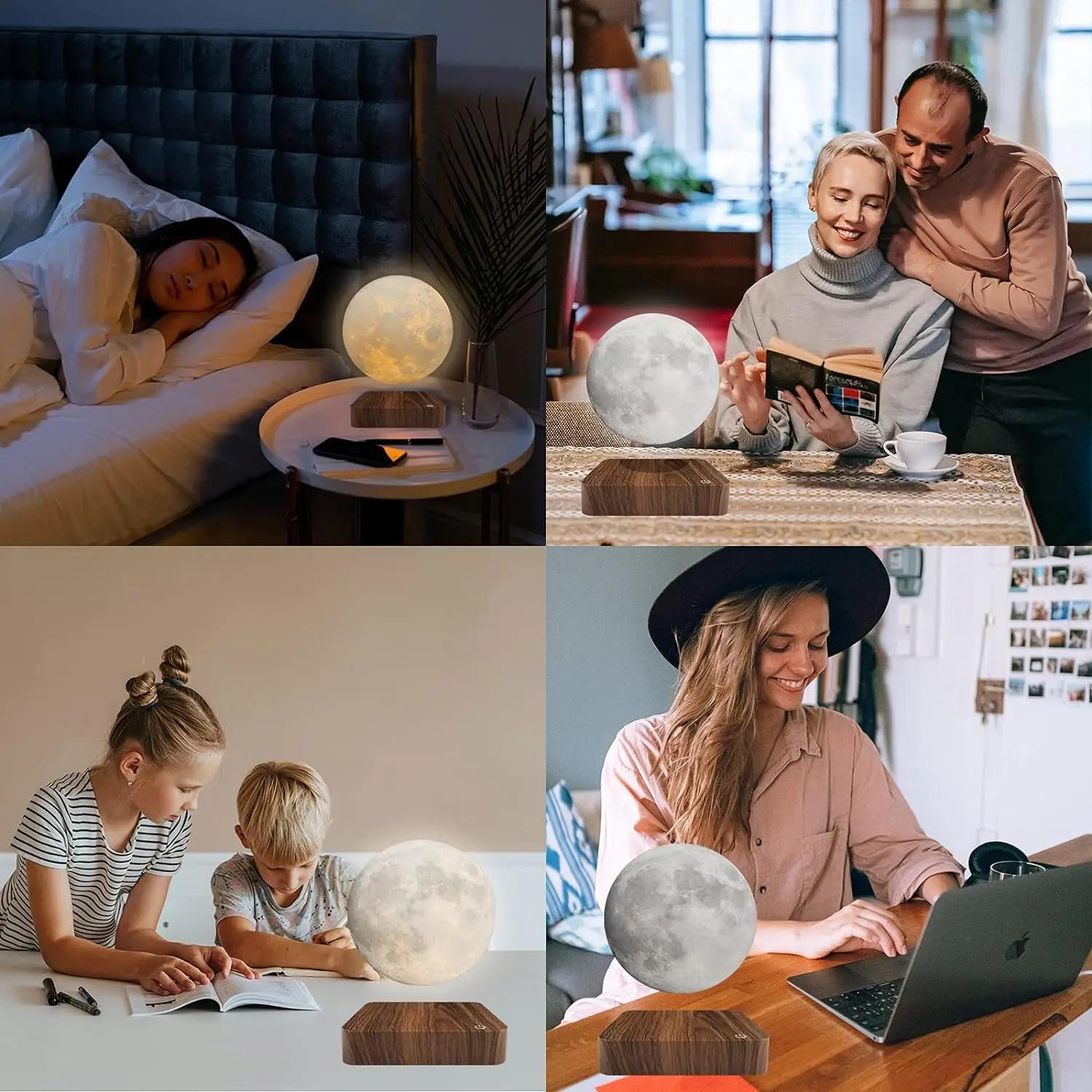 Veilleuse flottante magnétique 3D LED avec base en bois, lampe de table créative, 3 couleurs de temp