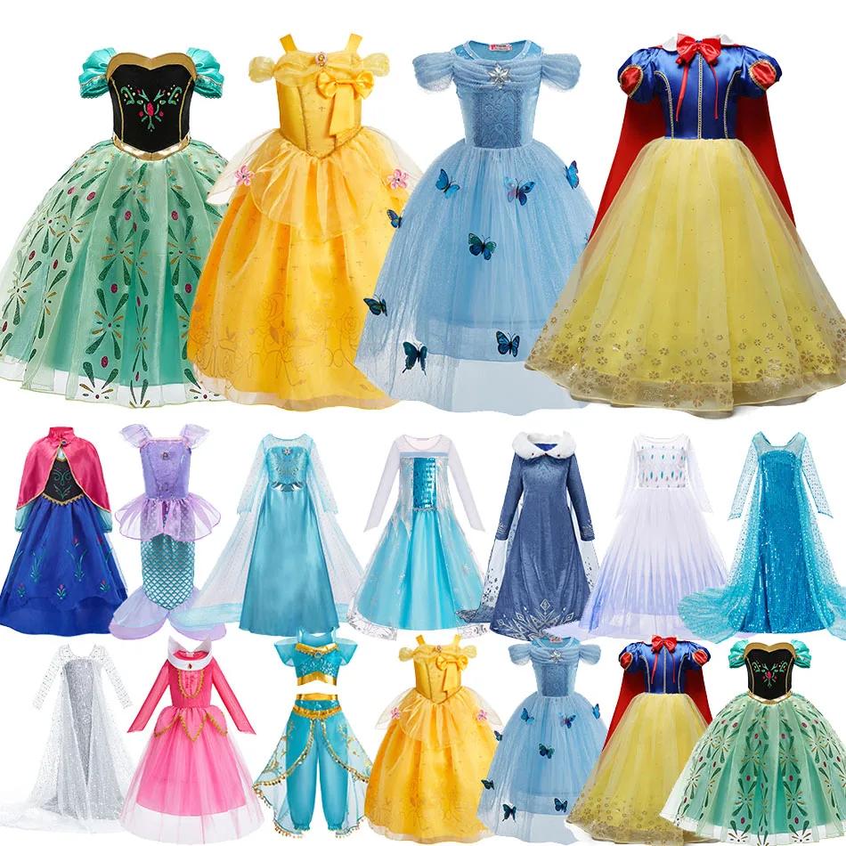 Robe de princesse pour filles, Costume de Cosplay Elsa Anna pour enfants, Jasmine Belle cendrillon a