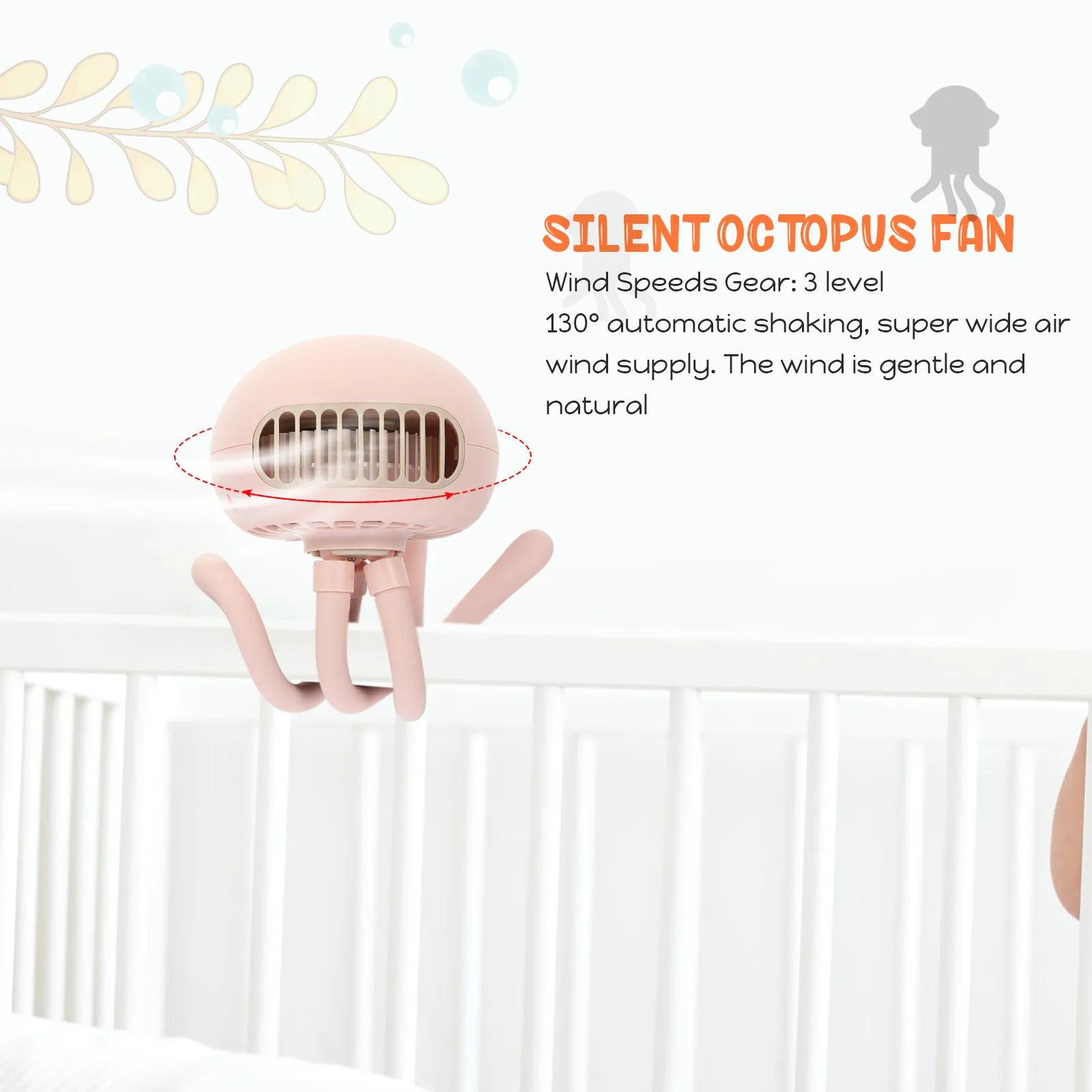 Ventilateur de poussette Jellyfish, rechargeable par USB, portable avec trépied flexible, ventilateu