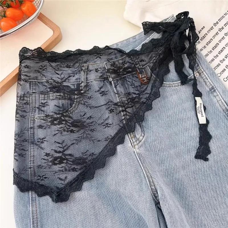 Écharpe bandana en dentelle à volants, convertible en foulard triangulaire, ceinture chaîne de taill