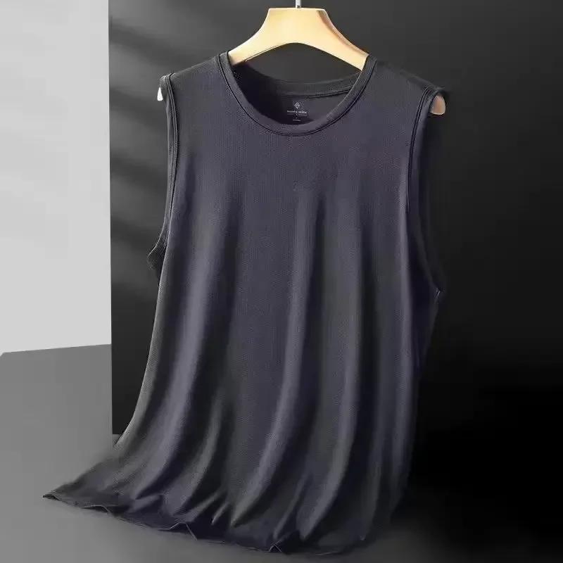 Gilet en maille de soie glacée pour hommes, vêtements de sport légers d'été, T-shirt sans manches, d