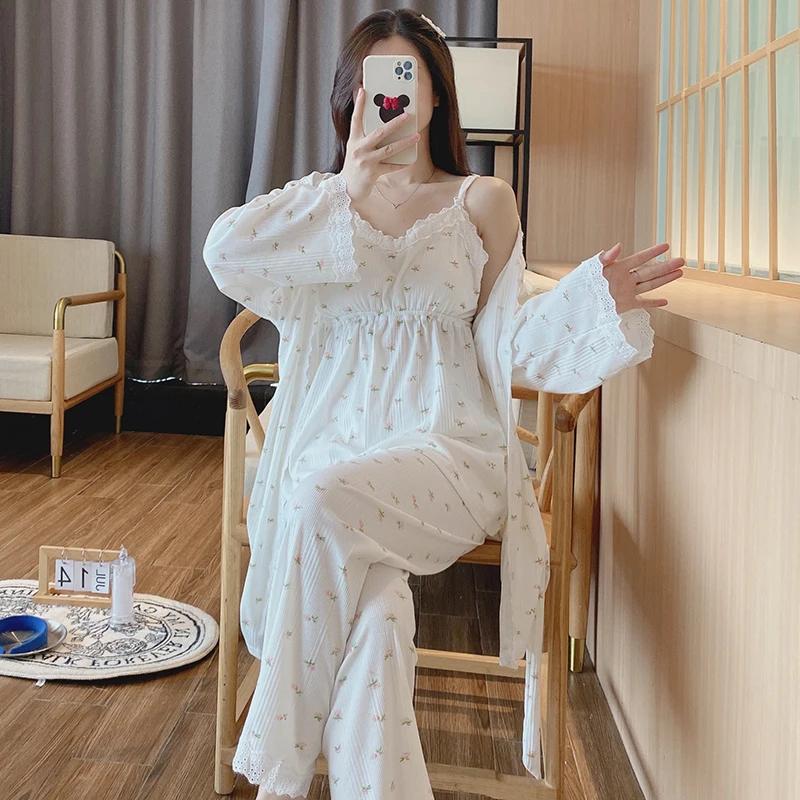 3 pièces/ensemble coton vêtements de nuit de grossesse chemise de nuit d'allaitement vêtements de nu