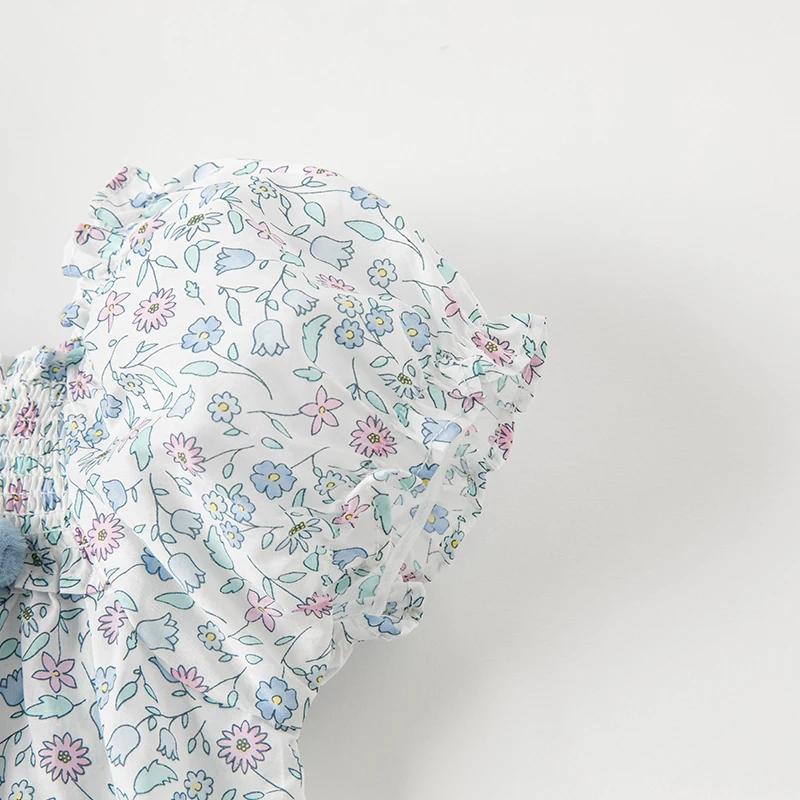 Strive MACBlue-Vêtements d'été à imprimé floral pour filles, manches à bulles, vêtements pour enfant