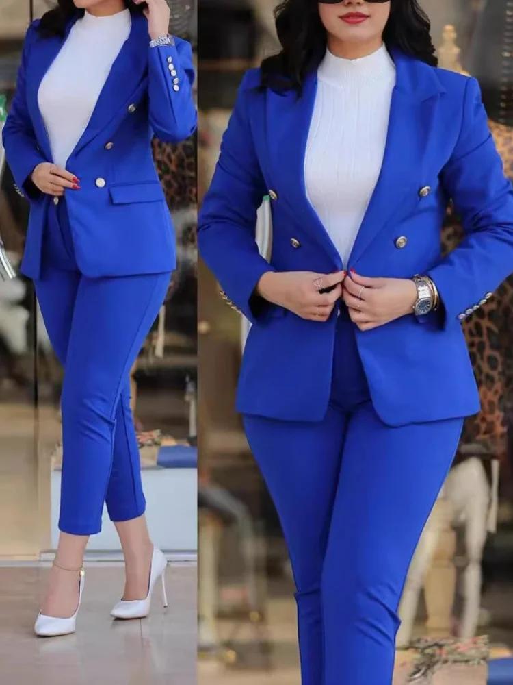 Ensemble de deux pièces pour femmes, costume uni + pantalon, coupe ajustée, mode professionnelle, do