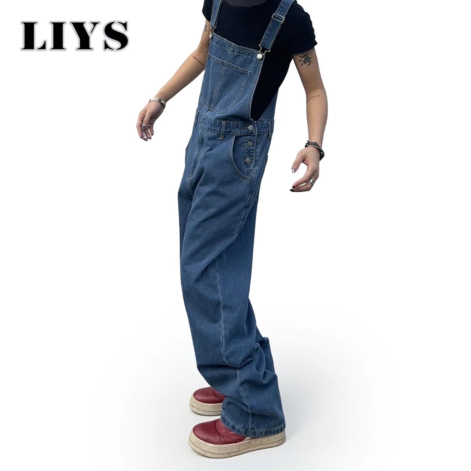Salopette pour hommes Denim bretelles Simple Baggy jean hommes rue décontracté solide taille moyenne