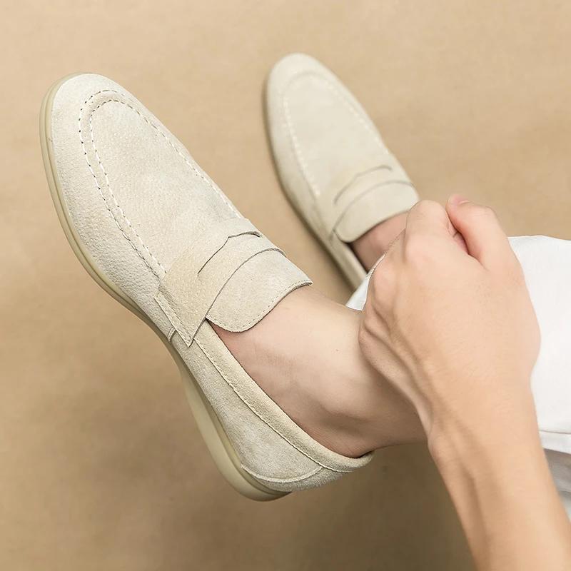 Chaussures pour homme en cuir suédé rétro de créateur, mocassins à enfiler, chaussures habillées Pen