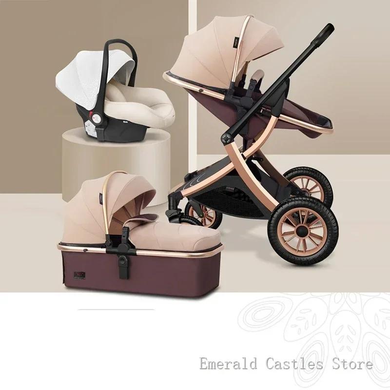 Poussette Haute Pliable 3 en 1 avec Siège Auto pour Bébé, Berceau Inclinable pour Nouveau-né