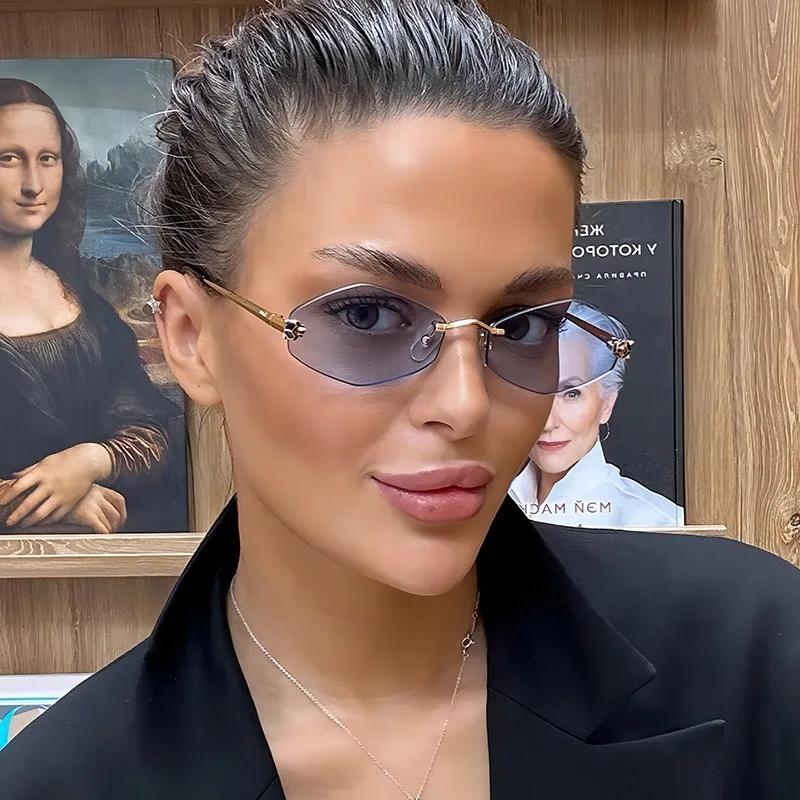 Lunettes de soleil polygone de luxe pour femmes Hipster lunettes de soleil sans monture irrégulières