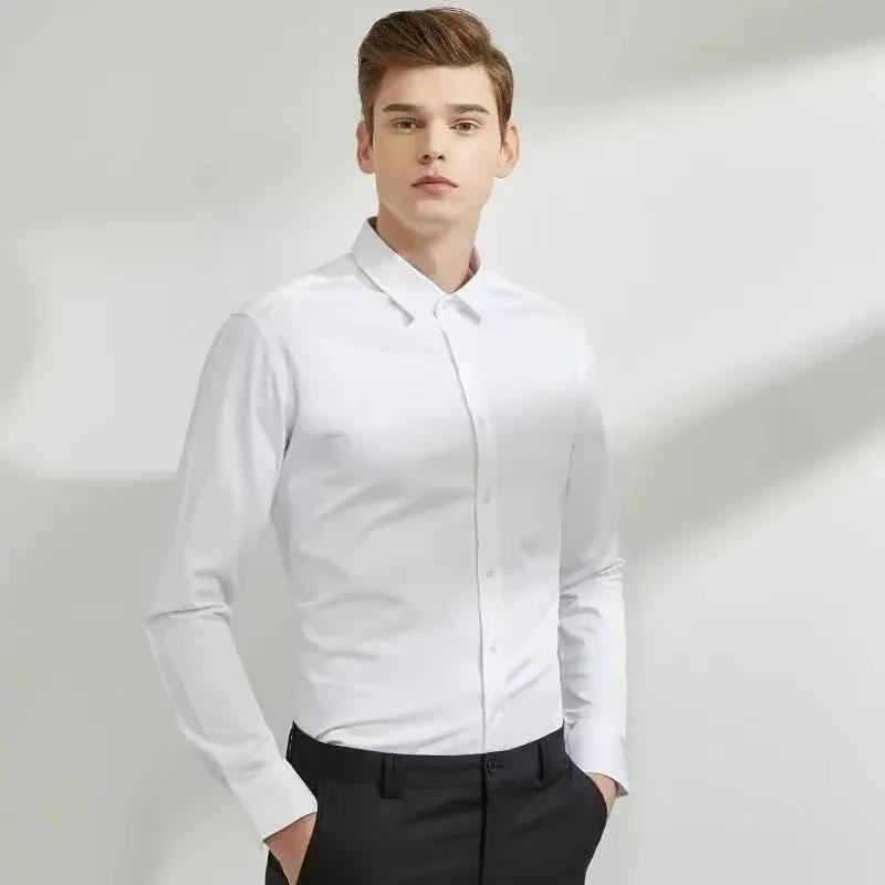 Chemise élastique à manches longues pour hommes, robe d'affaires sans repassage, tenue de travail pr
