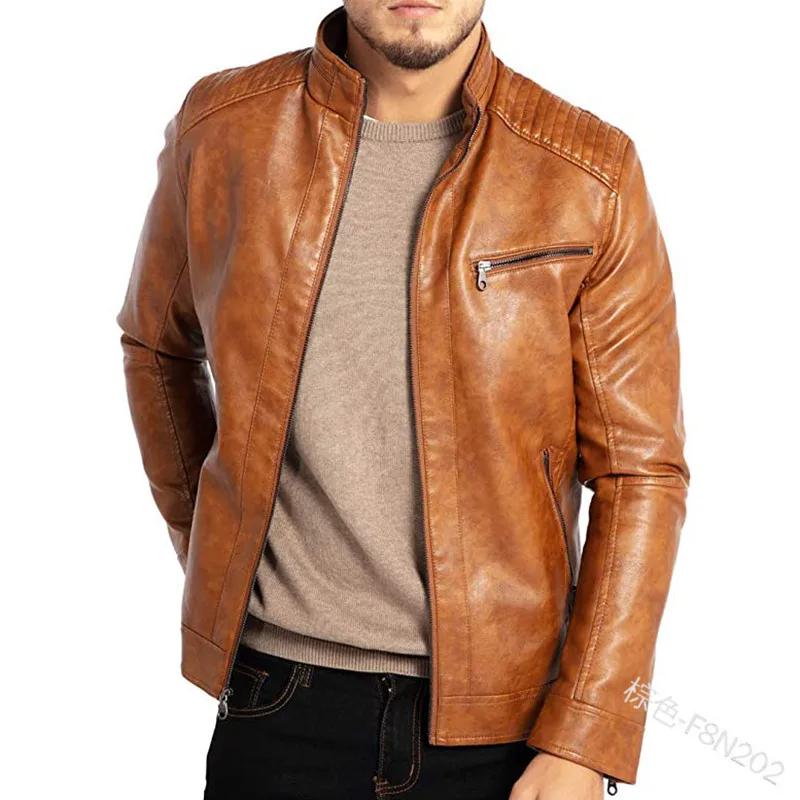 Veste en cuir PU pour hommes, col montant, Style moto Punk, mode européenne et américaine, vêtements