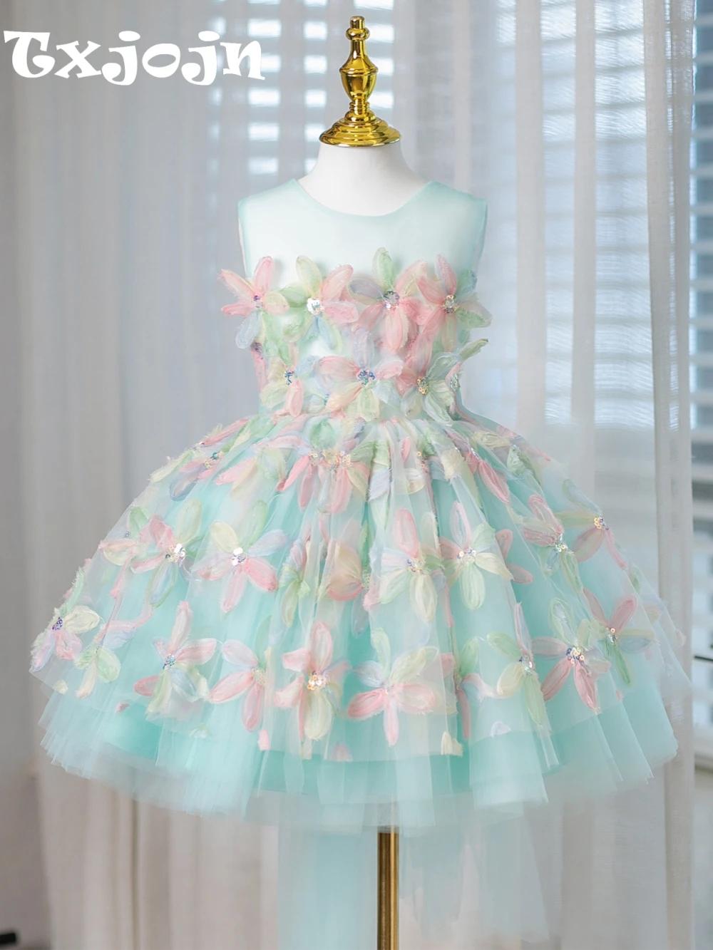 Robe de princesse colorée à fleurs 3D pour enfants, 80-160cm, élégante, col rond, sans manches, avec