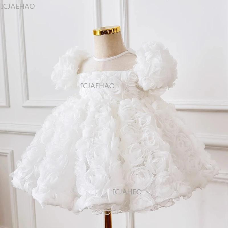Robe de cérémonie blanche pour enfants 2026, tenue de fête à manches courtes bouffantes, robe de pri