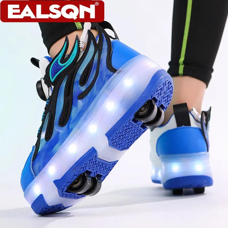 Chaussures de roller à quatre roues avec lumières LED pour enfants, garçons et filles, baskets lumin