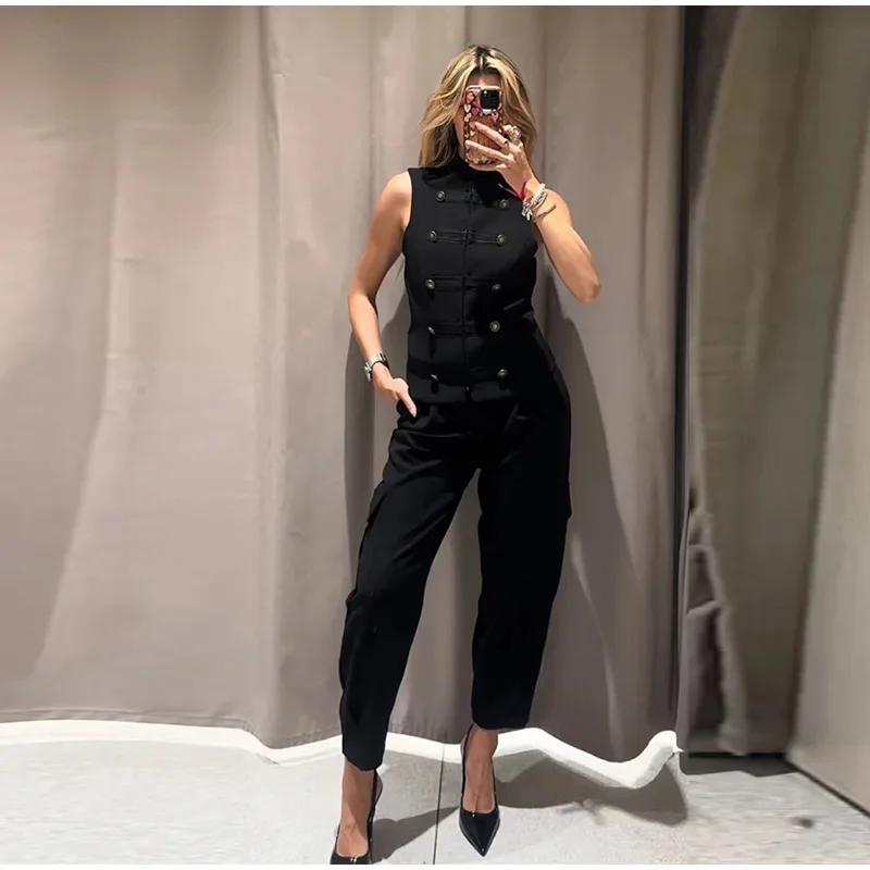 Top Femme Printemps 2026 Nouveau Noir Sans Manches avec Nœud Décoratif Coupe Ajustée Gilet Unique Te