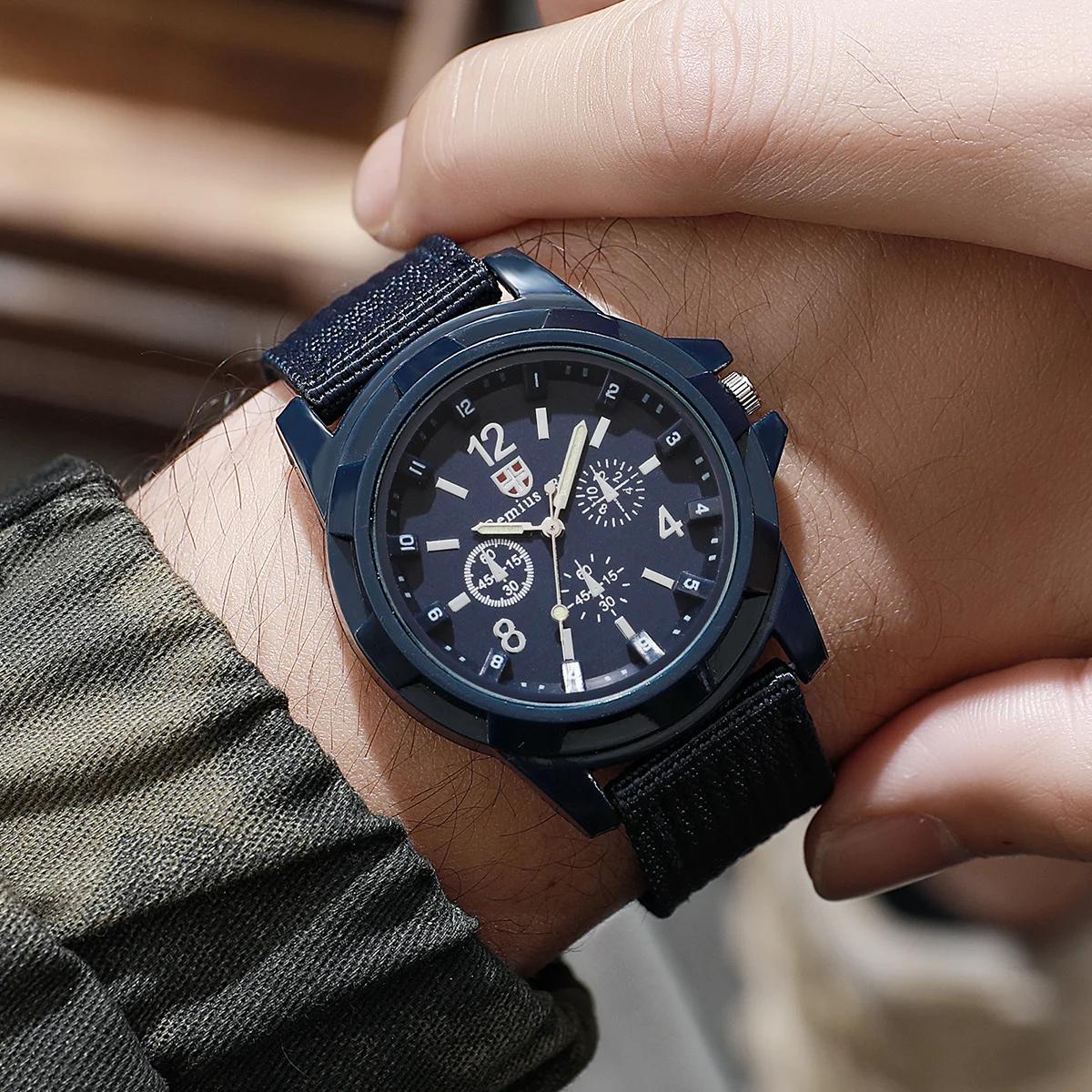 4 pièces hommes montres militaires ensemble Sport décontracté montre à Quartz bracelet en Nylon mâle