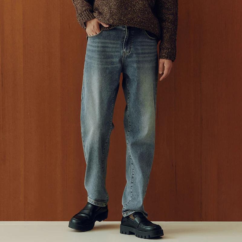 Semir Senrou Denim jean hommes moustaches rétro en détresse jambe droite 2025 hiver nouveau pantalon