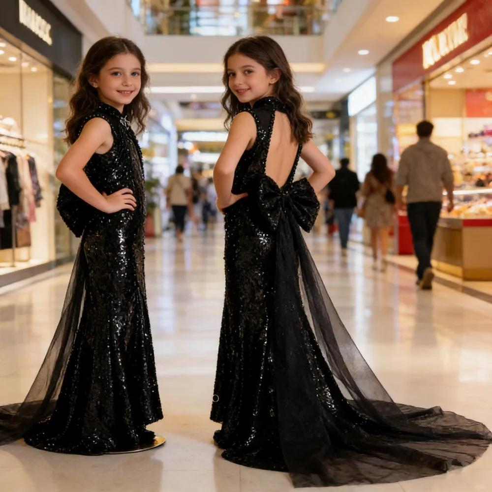 Robe de soirée noire pour filles, idéale pour mariage, anniversaire, cérémonie, spectacle de piano, 