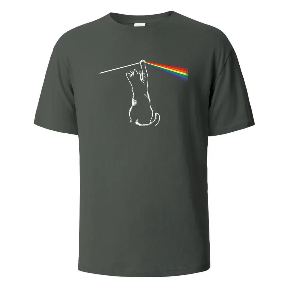 Cat Light Simplicity Printed Men's T-Shirts 100%Cotton Breathable Comfortable Tops For Men Summer O-