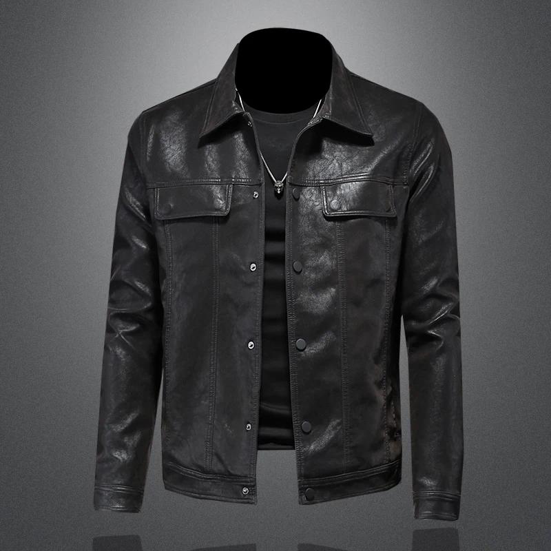 Beau manteau en cuir de moto pour hommes avec document solide Revers Mince mn M-4XL homme 2024 Autom