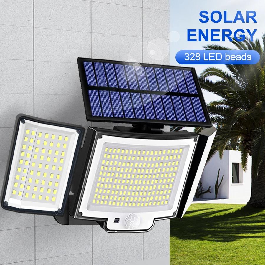 Lumière solaire extérieure 328/348 LED, capteur de mouvement Super lumineux intégré, forte puissance
